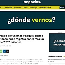 El mercado de fusiones y adquisiciones de Latinoamrica registra en febrero un valor de 7.212 millones